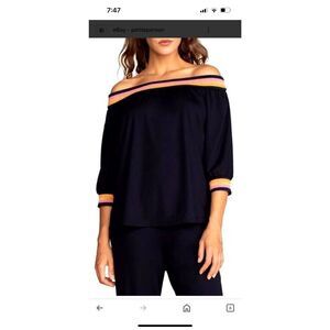 Trina Turk Equinox Off shoulder 3/4 sleeve top indigo‎ blue women’s size S